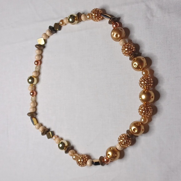 Gold-Tone Bead & Brass-Color Bead Necklace - Picture 1 of 4